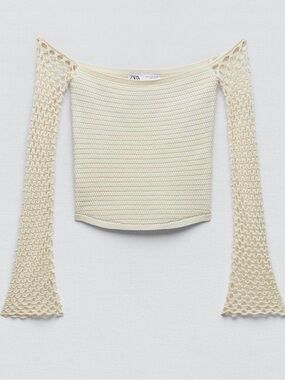 Zara Crochet Sleeve Sweater in Cream